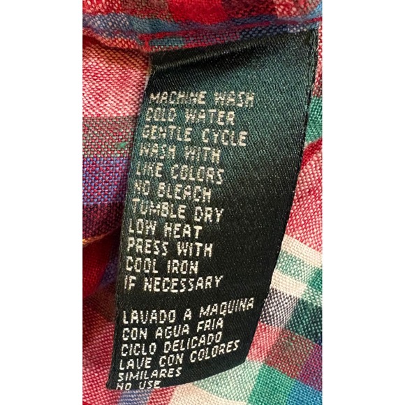 Lauren Ralph Lauren Petite Plaid Linen Button Down Shirt Red Green Blue Size M - Picture 8 of 8